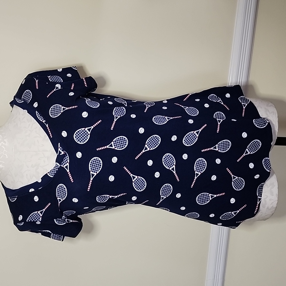 Cupio Tennis Print Red White & Blue V-Neck Tee - Size L